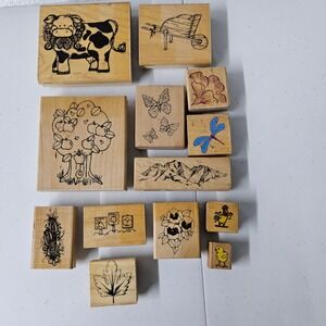 Wood Mounted Rubber Stamps Lot of 13 Animals Nature Crafting Scrapbooking‎
